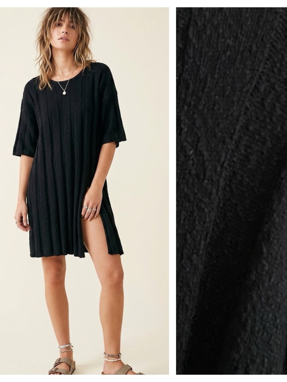 Free People FB Beach Black Ribbed Sweater Dress Large
